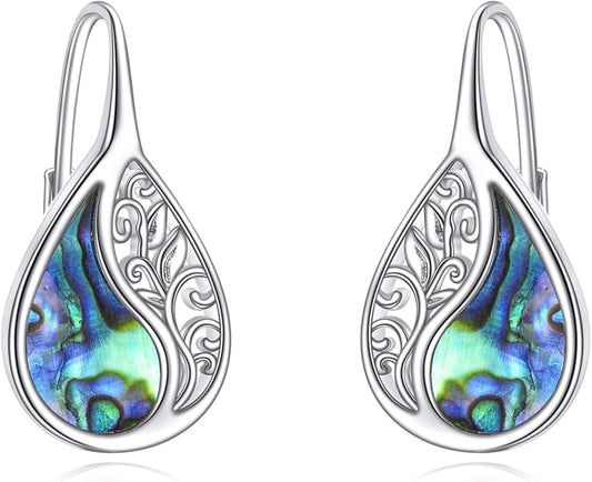 YFN Filigree Moonstone Dragonfly Earrings Sterling Silver Teardrop Bohemian Irish Celtic Knot Drop Dangle Earrings Abalone Shell Jewelry Gifts for Women YFN