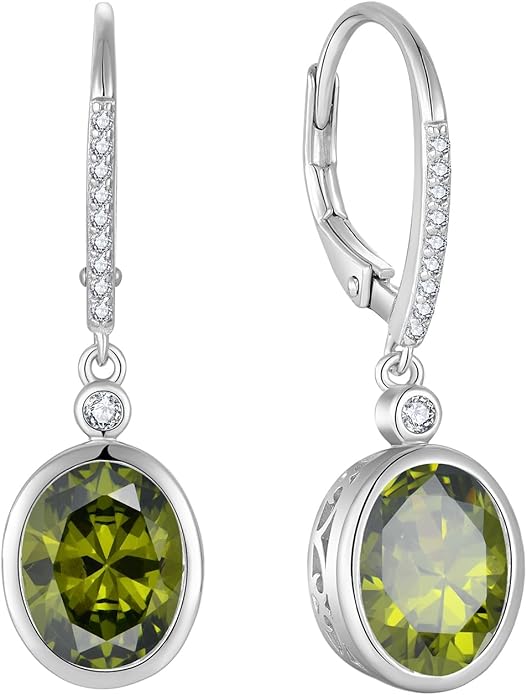 FJ Oval Cut Dangle Drop Earrings 925 Sterling Silver Leverback Earrings Birthstone Jewelry Gifts for Women FJ