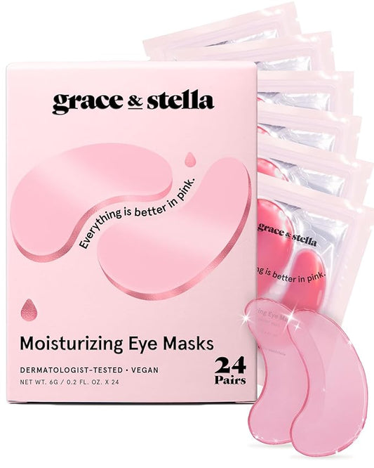 grace & stella Award Winning Under Eye Mask - Christmas Gifts for Teens, Self Care Gifts for Women, Reduce Dark Circles, Puffy Eyes, Undereye Bags, Wrinkles, Under Eye Patches - Vegan (24 Pairs, Pink)