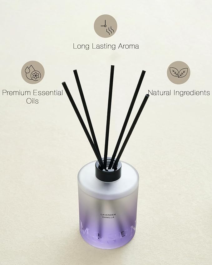 M&SENSE Lavender Vanilla Reed Diffuser Set - 16.9 fl oz Long-Lasting Home Scent Diffuser with Sticks, Natural Essential Oil Diffuser Gift for Office, Bedroom Bathroom MSENSE