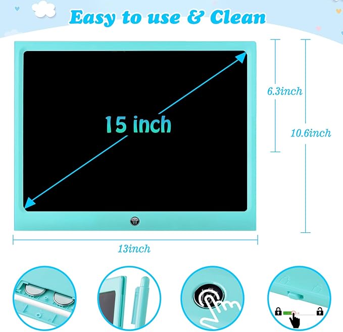 LCD Writing Tablet Kids Toys -15 Inch Toddler Toys Learning Drawing Pad Toys for 3 4 5 6 7 8 Years Boys Girls Birthday Christmas Easter Thanksgiving Gift Creative Doodle Board pbeknco