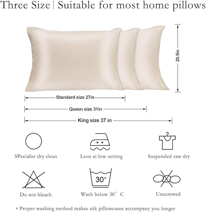 Silk Pillowcase for Hair and Skin 2 Pack 100% Mulberry Silk Bed Pillowcase Hypoallergenic Soft Breathable Both Sides Silk Pillow Case with Hidden Zipper, King Size Pillow Cases (Buff Beige) JOGJUE