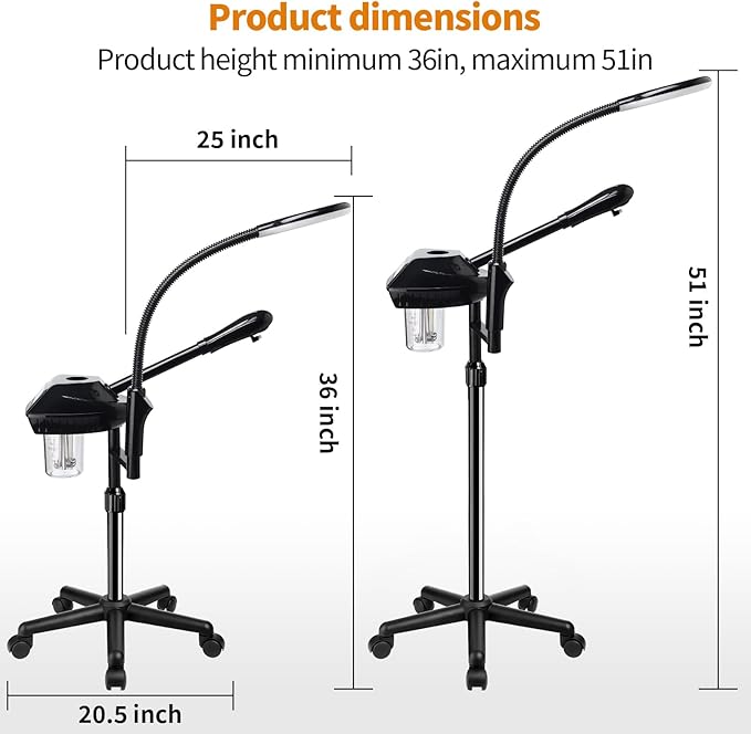 Facial Steamer for Ozone Humidifier Atomizer Attach 5× Magnifier and Light, Professional Face Steamer Clean Skin Firming Pores and Moisturizing Suitable for a Beauty, Spa, at Home BeautyPersonalCare