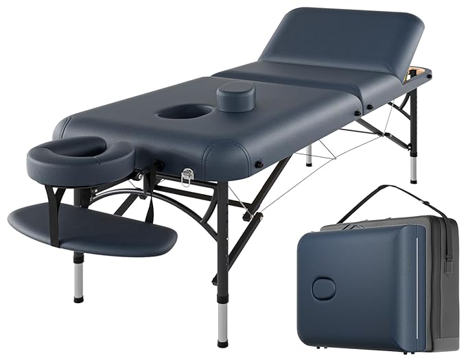 CLORIS 84" Professional Massage Table Portable 3 Folding Lightweight Facial Salon Spa Tattoo Bed Height Adjustable with Carrying Bag & Aluminium Leg Hold Up to 1100LBS Blue CLORIS-Direct