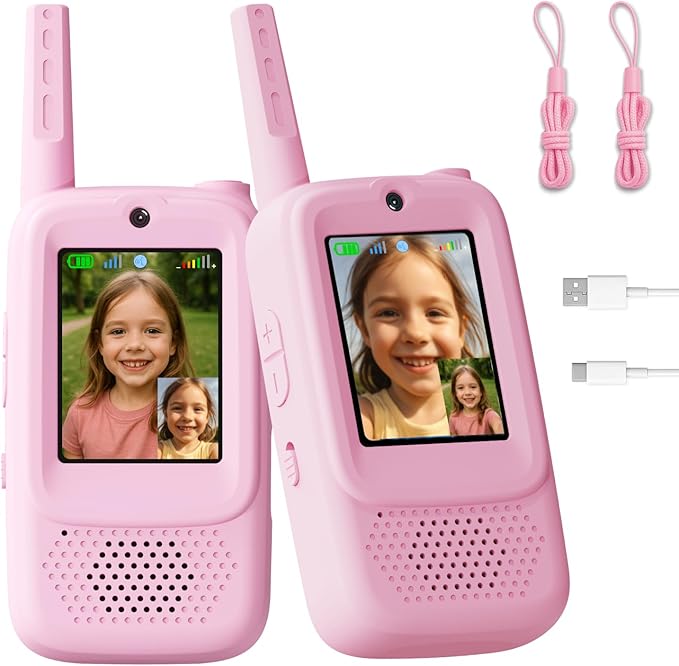 Video Walkie Talkies for Kids, 2 Pack Rechargeable Walkie Talkies with Screen, Indoor Outdoor Toy for 3 4 5 6 7 8 9 10 Year Old Girl, Christmas Birthday Gifts for Girls Age 3-12 (Pink) ANBURI