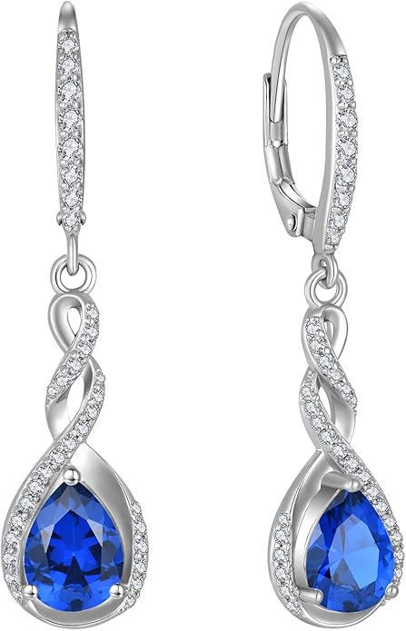 Fahonie Sterling Silver Long Drop Earrings with Cubic Zirconia Leverback Dangle Earrings Infinity Knot Birthstone Jewelry Gifts for Women FahonieJewelry