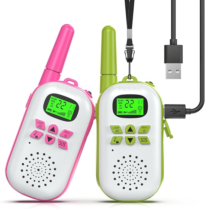 Walkie Talkies for Kids Rechargeable,Toys for Boys and Girls Ages 3-12, 2 Pack Long Range 2-Way Radios, Birthday Gifts,Christmas Stockings, Outdoor Play, Family Games, Hiking Camping Gear Inspireyes