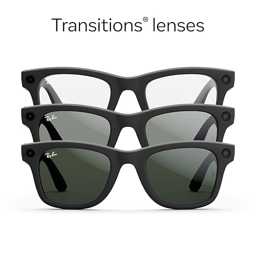 Ray-Ban Meta (Gen 1), Wayfarer, Matte Black | Smart AI Glasses for Men, Women —12 MP Camera, Open-Ear Speakers for Audio, Video Recording and Bluetooth -Transitions® Green Lenses - Wearable Technology Meta