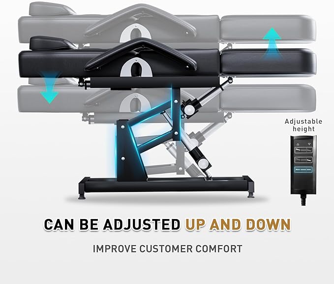 Stationary Massage Table with Memory Foam, Massage TattooTable with Adjustable Height, Facial Bed for Esthetician, PU Leather for Physical Therapy & Spa (Metal/ 3 Molds-1-Black, 40''L x 21''W) Kick Boosters