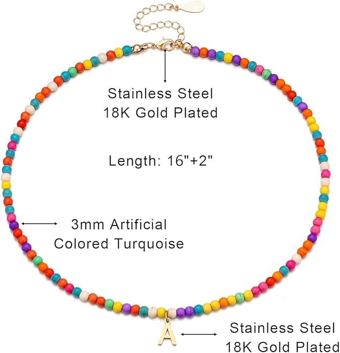 Eioi & Lmnm Colorful Initial Necklaces for Girls Women Kids - Teen Girls Gifts Trendy Beaded Initial Necklace Dainty Letter Gifts Choker Necklace for Girl Jewelry Kick Boosters