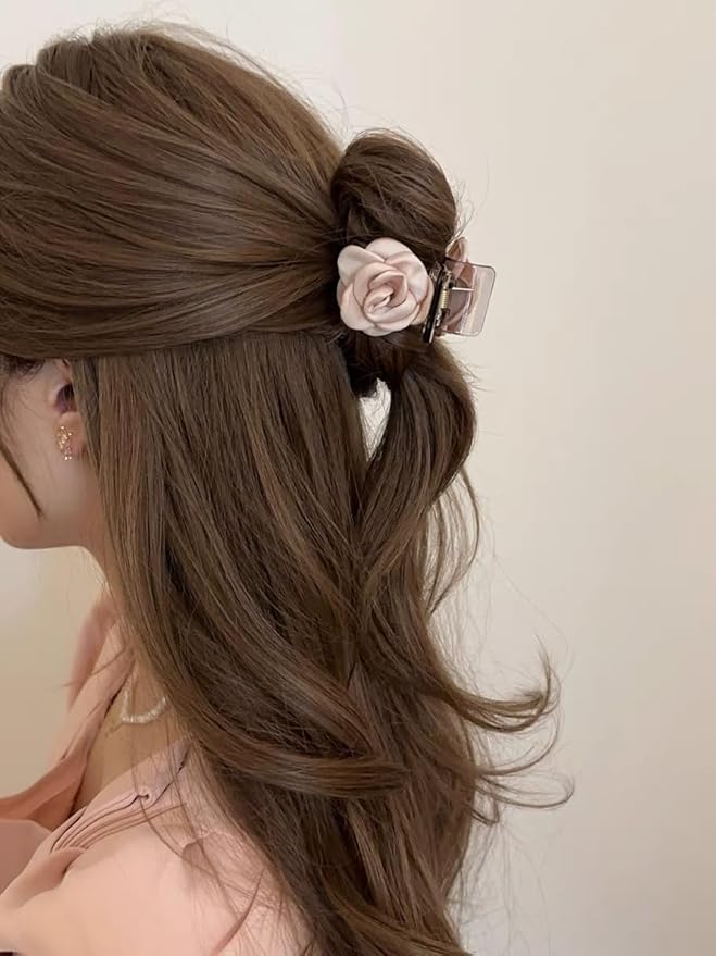 3 Pack Small Hair Clips, Camellia Claw Clips for High Ponytail,Flower Hair Accessories Travel Beach Holiday Birthday Gift for Mother Girl Thick Thin Long Hair(Pink Champagne White) Agirlvct