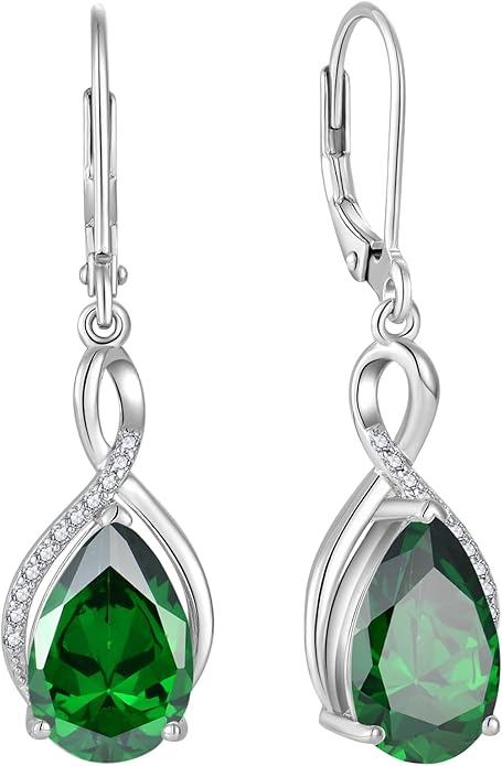 Earrings for Women 8x12mm Birthstone Sterling Silver Infinity Dangle Drop Leverback Earring EJARY