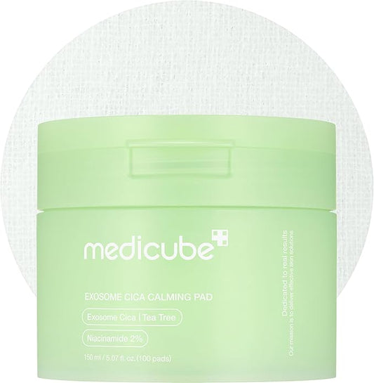 medicube Toner Pads Exosome CICA Tea Tree Calming Toner Pad for Sensitive Skin | Centella Asiatica for Redness, Breakouts | Low-irritating & Hydrating Care | Korean Skincare, 100 Pads (1 Pack)