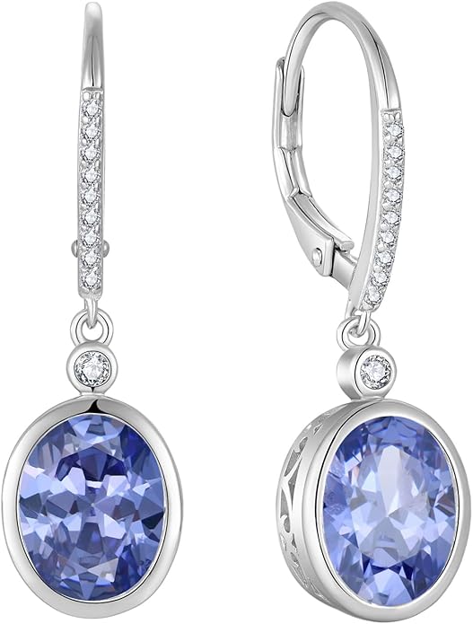 FJ Oval Cut Dangle Drop Earrings 925 Sterling Silver Leverback Earrings Birthstone Jewelry Gifts for Women FJ