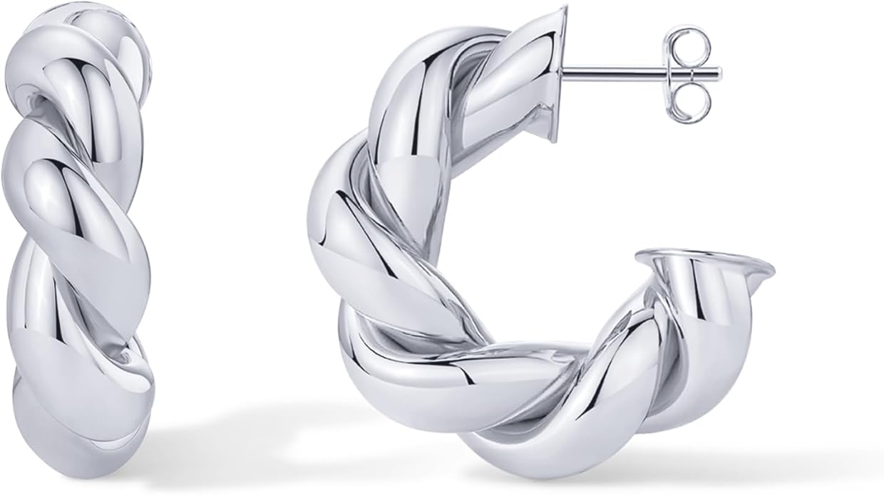 PAVOI 14K Gold Plated Chunky Twisted Puffed Rope Hoop Earrings for Women | Gold Earring Pair PAVOIJewelry