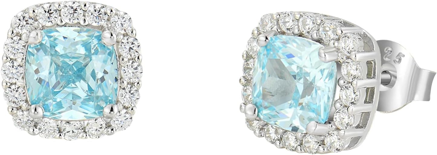 Women's Earrings 925 Sterling Silver Square Halo Stud Earrings With 5A Cubic Zirconia Birthstone Statement Earrings Jewelry Gifts for Women TIMFROZ