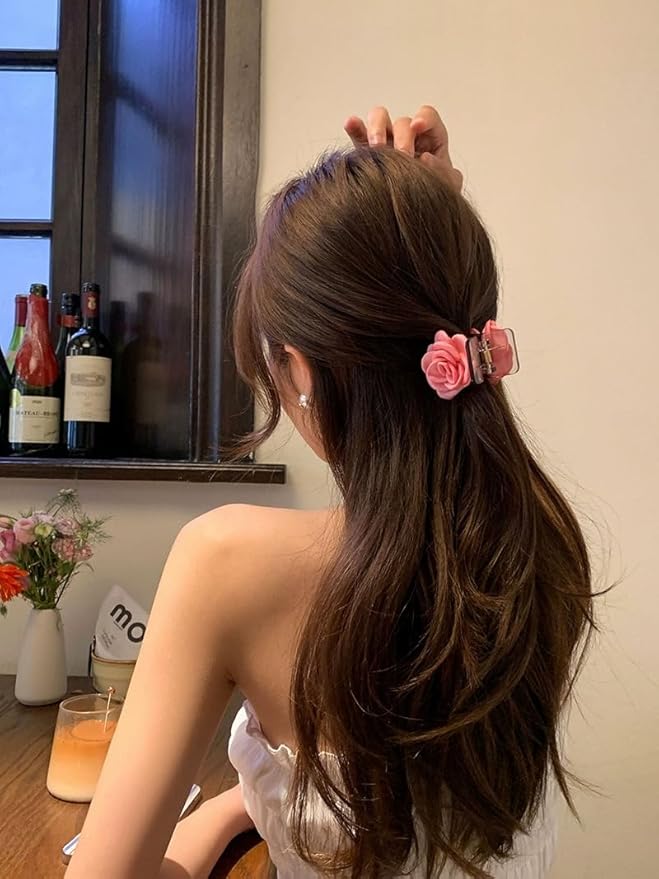 3 Pack Small Hair Clips, Camellia Claw Clips for High Ponytail,Flower Hair Accessories Travel Beach Holiday Birthday Gift for Mother Girl Thick Thin Long Hair(Pink Champagne White) Agirlvct