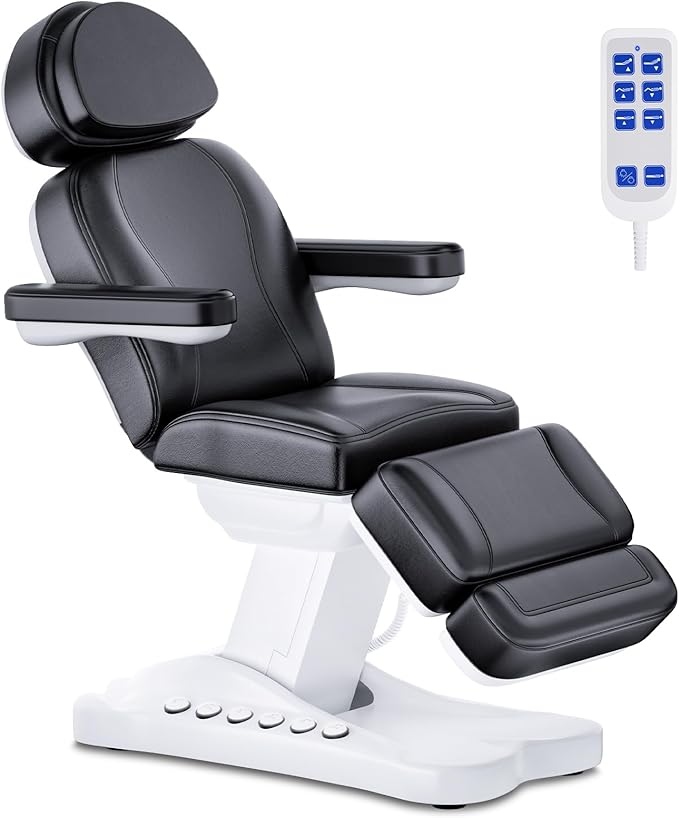 Stationary Massage Table with Memory Foam, Massage TattooTable with Adjustable Height, Facial Bed for Esthetician, PU Leather for Physical Therapy & Spa (Metal/ 3 Molds-Black, 44.7''L x 22''W) Kick Boosters