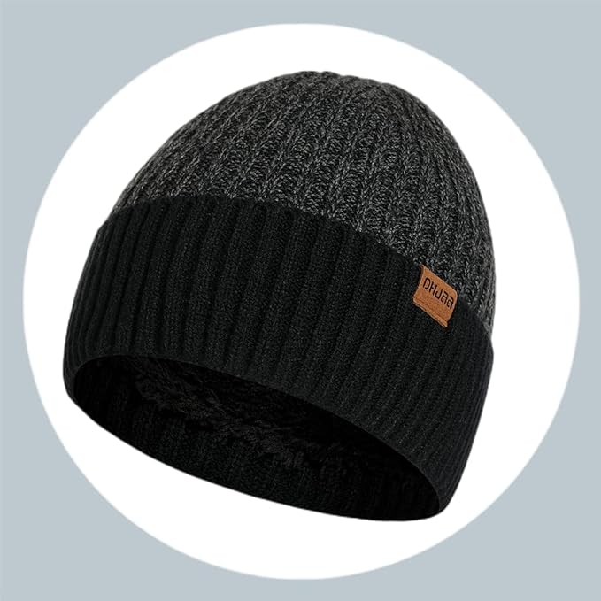 JTJFIT Winter Warm Knit Beanie Hat Long Neck Scarf Touchscreen Gloves Set with Knit Fleece Lined Skull Caps for Men JTJFIT