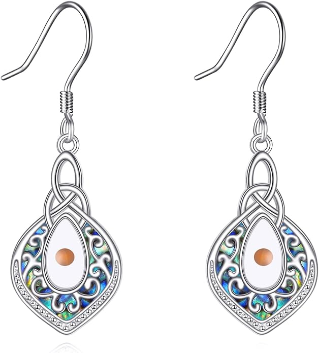 YFN Filigree Moonstone Dragonfly Earrings Sterling Silver Teardrop Bohemian Irish Celtic Knot Drop Dangle Earrings Abalone Shell Jewelry Gifts for Women YFN