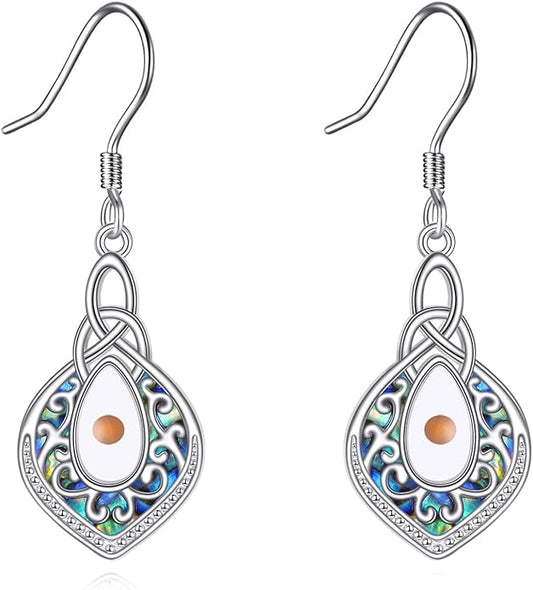 YFN Filigree Moonstone Dragonfly Earrings Sterling Silver Teardrop Bohemian Irish Celtic Knot Drop Dangle Earrings Abalone Shell Jewelry Gifts for Women YFN