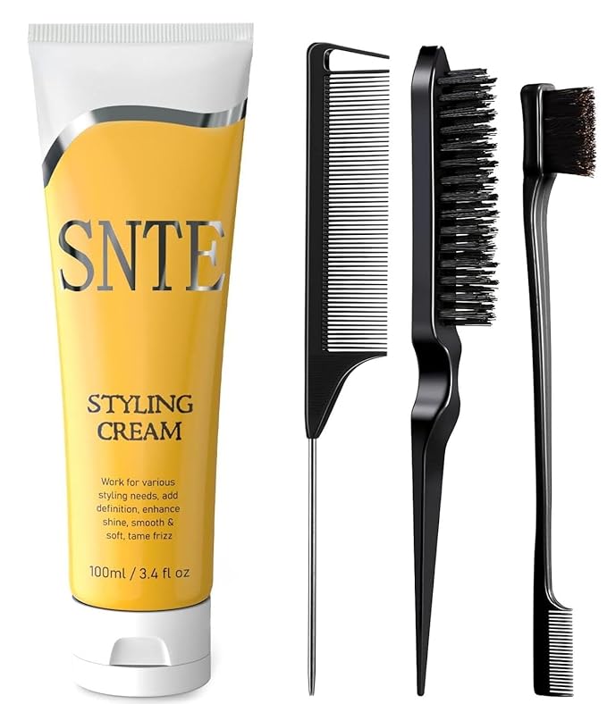 Slick Back Hair Brush & Styling Cream, Non-greasy Hair Smoothing Cream for Women, Kids Slick Back, Versatile Styling Products for Various Textures and Styles, Bun Maker for Flyaways SamnyteSNTE