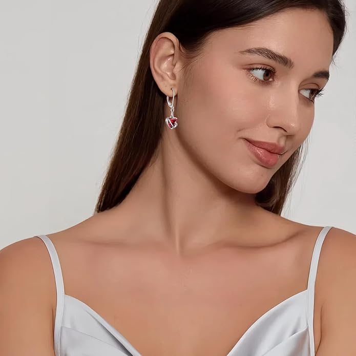FJ Heart Dangle Drop Earrings 925 Sterling Silver Infinity Leverback Earrings Birthstone Jewelry for Women FJ