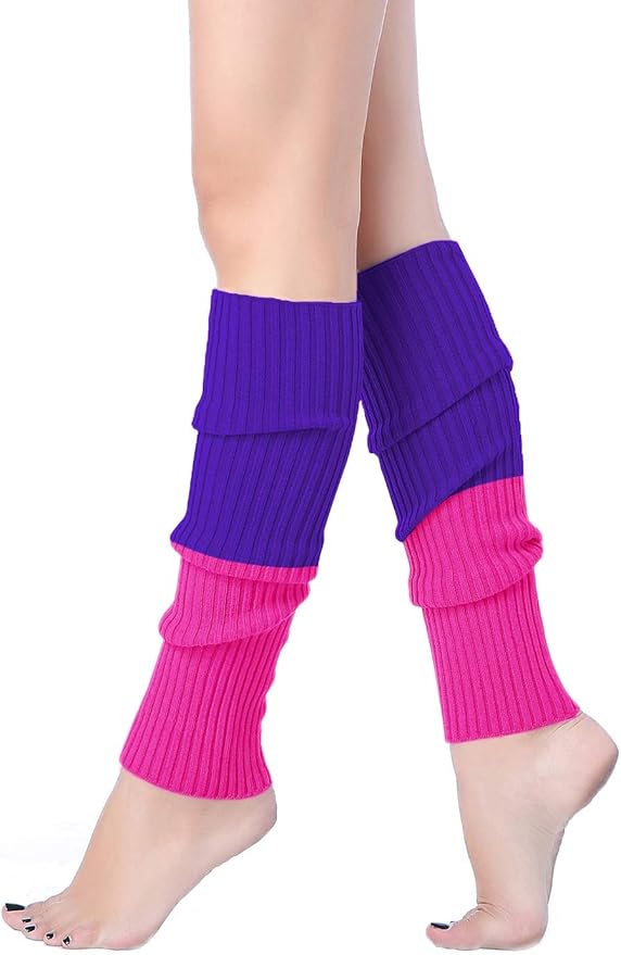 v28 Women Juniors Neon Ribbed Leg Warmers for 80s Eighty's Party Sports Yoga v28