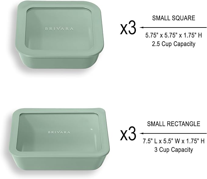 Ceramic Coated Glass Food Storage Container | No PTFE, PFOA, PFAS, and BPA | Reusable Non Toxic Meal Prep Container with Glass Lid | Easy To Store | 6 Piece Food Prep [Willow] BrivaraHome