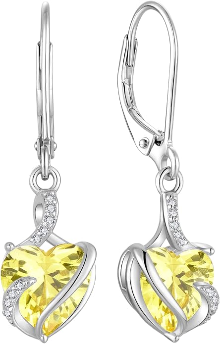 FJ Heart Dangle Drop Earrings 925 Sterling Silver Infinity Leverback Earrings Birthstone Jewelry for Women FJ