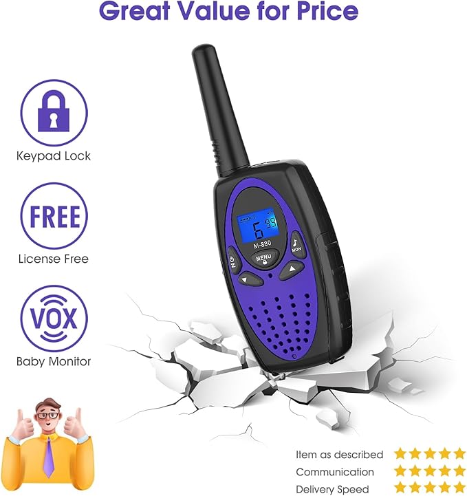 M880 Walkie Talkies for Adults Toys for Kids (Violet 2 Pack) Topsung