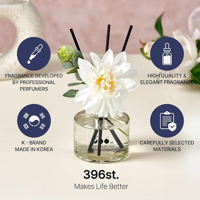 396 st. Dahlia Flower Reed Diffuser, White Musk, 200ml(6.7oz) / Reed Diffuser Sets, Home Fragrance, Scented Oils, Home & Bathroom Décor 396st