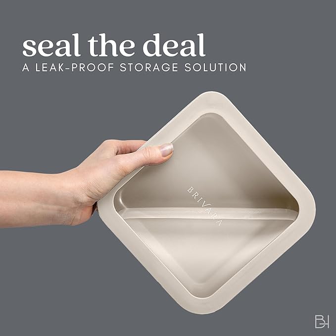 Ceramic Coated Glass Food Storage Container | No PTFE, PFOA, PFAS, and BPA | Reusable Non Toxic Meal Prep Container with Glass Lid | Easy To Store | 6 Piece Food Prep [Crema] BrivaraHome