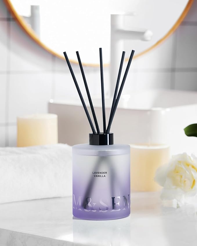 M&SENSE Lavender Vanilla Reed Diffuser Set - 16.9 fl oz Long-Lasting Home Scent Diffuser with Sticks, Natural Essential Oil Diffuser Gift for Office, Bedroom Bathroom MSENSE