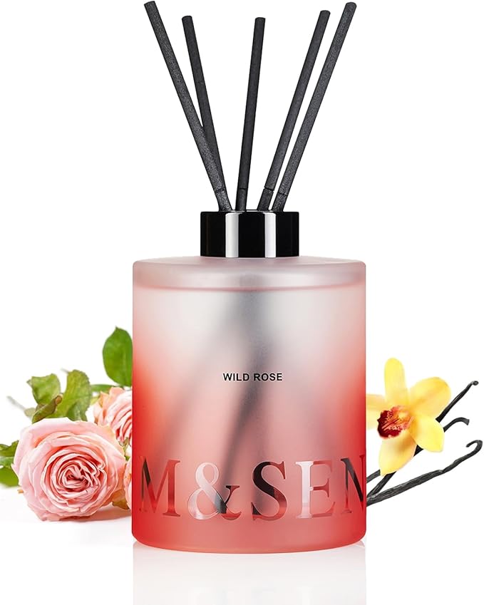 M&SENSE Wild Rose Reed Diffuser Set - 16.9 fl oz Large Room Scented Diffuser with Sticks, Long-Lasting Home Fragrance Gift for Bedroom, Bathroom & Office Decor MSENSE