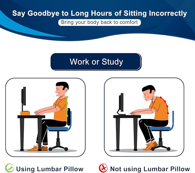 QUTOOL Lumbar Support Pillow for Office Chair, Memory Foam Low Back Support,Back Pain Relief, Ergonomic Back Cushion for Desk Chair,Gaming Chair,Adjustable Strap and Washable Cover QUTOOL