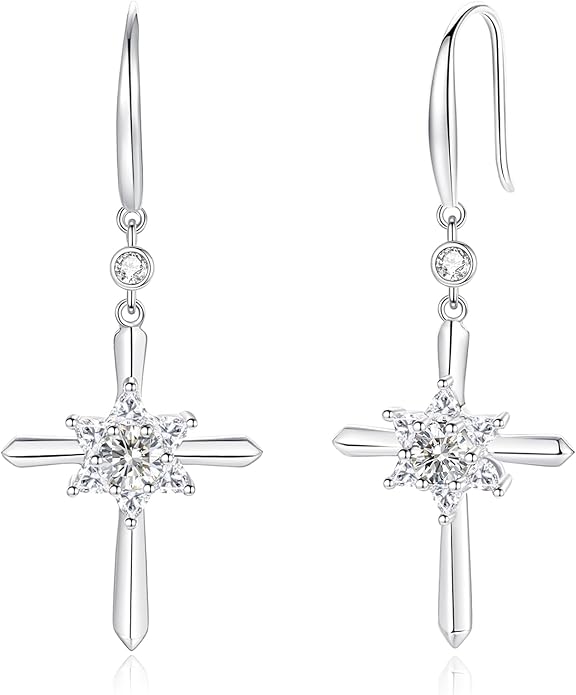 FANCIME Cross Dangle Drop Earrings 925 Sterling Silver Dainty Round Birthstone Earring Fine Jewelry Birthday Gifts for Her Women FANCIME