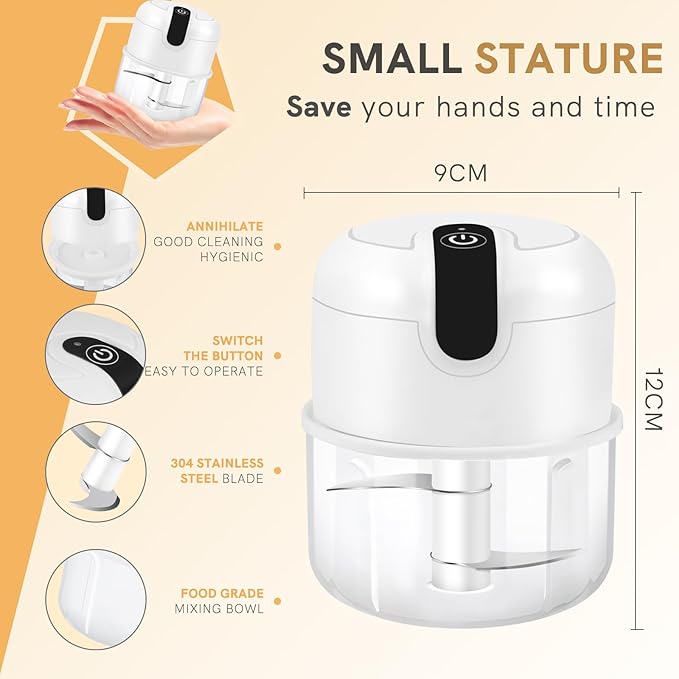 EASYSPEED Electric Garlic Chopper 1Cup, Mini USB Charging Wireless Food Processor with 304 Stainless Steel, 2 Sharp Blades, Portable Kitchen Meat Grinder for Onion, Garlic, Ginger, Chili EASYSPEEDSL