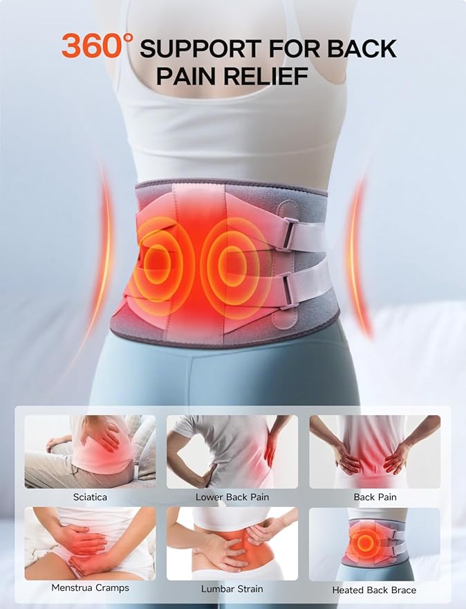 ALLJOY 67" Cordless Heating Pad for Back Pain Relief FSA Eligible HSA, Christmas Gifts for Women Men Mom Dad, Portable Lower Back Massager with 3 Heat 5 Vibration, Wireless Heating Pad for Cramps ALLJOY