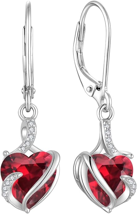 FJ Heart Dangle Drop Earrings 925 Sterling Silver Infinity Leverback Earrings Birthstone Jewelry for Women FJ