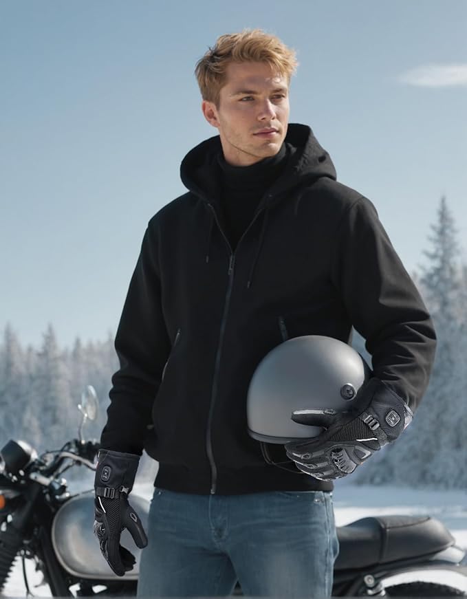 KEMIMOTO Heated Motorcycle Gloves for Men and Women with Hard Protective Shields, 7.4V 3000mAh Rechargeable Battery, Waterproof, Windproof, Touchscreen Compatible kemimoto