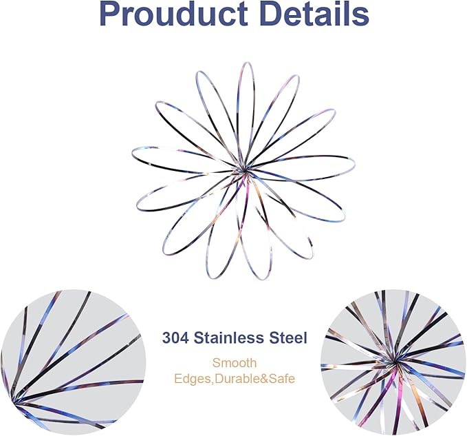 Glow in The Dark Magic Flow Ring Kinetic Spring Toy - 304 Stainless Steel Arm Spinner Fidget Toy for Stress & Anxiety Relief, Sensory Gift for Teens Adults (Colorful)