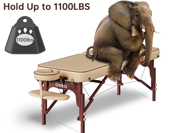 CLORIS 84" Professional Massage Table Portable Reinforced Wooden Leg Hold Up to 1100LBS 2 Folding Lightweight Spa Solon Tattoo Massage Bed Height Adjustable with Carrying Bag CLORIS-Direct