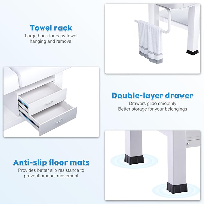 Stationary Massage Table with Memory Foam, Massage TattooTable with Adjustable Height, Facial Bed for Esthetician, PU Leather for Physical Therapy & Spa (Wood & Metal/Wh, 76''L x 30''W) Kick Boosters