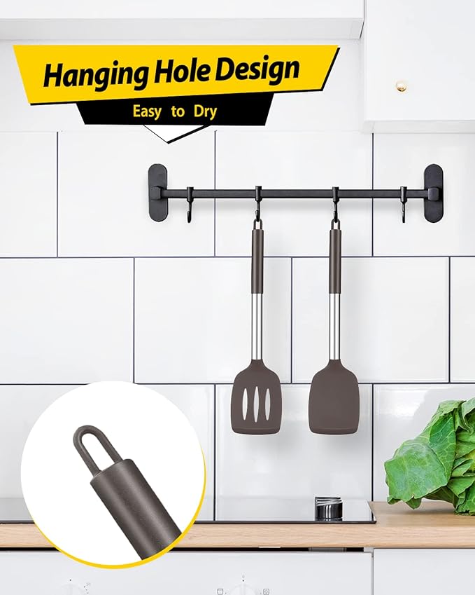 Pack of 2 Silicone Solid Turner, Non Stick Slotted Kitchen Spatulas, High Heat Resistant BPA Free Cooking Utensils, Ideal Cookware for Fish, Eggs, Pancakes(Chocolate) BUNDLEPRO