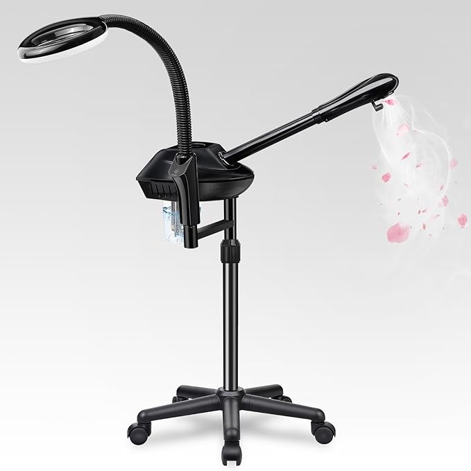 Facial Steamer for Ozone Humidifier Atomizer Attach 5× Magnifier and Light, Professional Face Steamer Clean Skin Firming Pores and Moisturizing Suitable for a Beauty, Spa, at Home BeautyPersonalCare