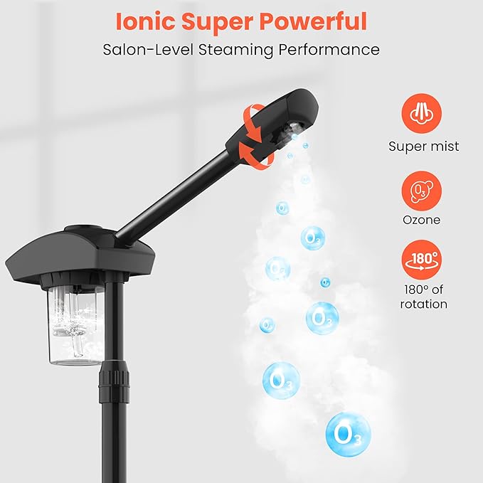 TASALON Ionic Facial Steamer, Professional Face Steamer for Facial, Esthetician Steamer for Face Spa and Salon Beauty, Hot Ionic Mist Face Steamer for Facial Deep Cleaning Skin Care Equipment- Black TASALON