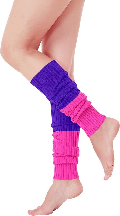 v28 Women Juniors Neon Ribbed Leg Warmers for 80s Eighty's Party Sports Yoga v28