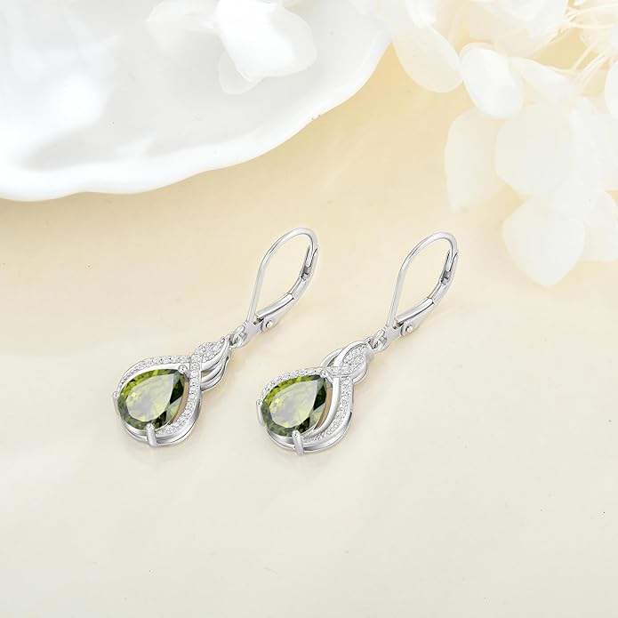 Infinity Teardrop Earrings 925 Sterling Silver Dangle Drop Leverback Earrings Pear Shaped Birthstone Jewelry Gifts for Women LWSARY