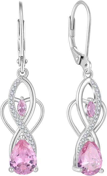 Infinity Butterfly Earrings 925 Sterling Silver Birthstone Dangle Drop Leverback Earrings Cubic Zirconia Hypoallergenic Jewelry Birthday Christmas Gifts for Women Mother Wife Her FYNSBLE